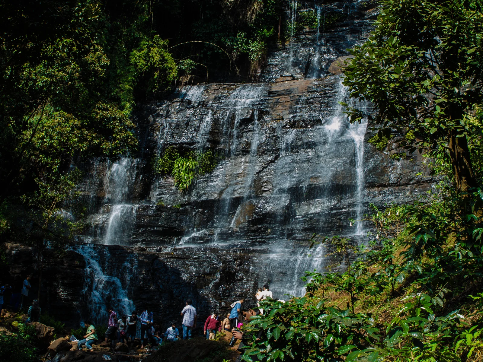 Visitors at the base of Hebbe Falls’ lower tier